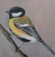 Koolmees in acryl op hout