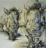 Neushoorns in Aquarel