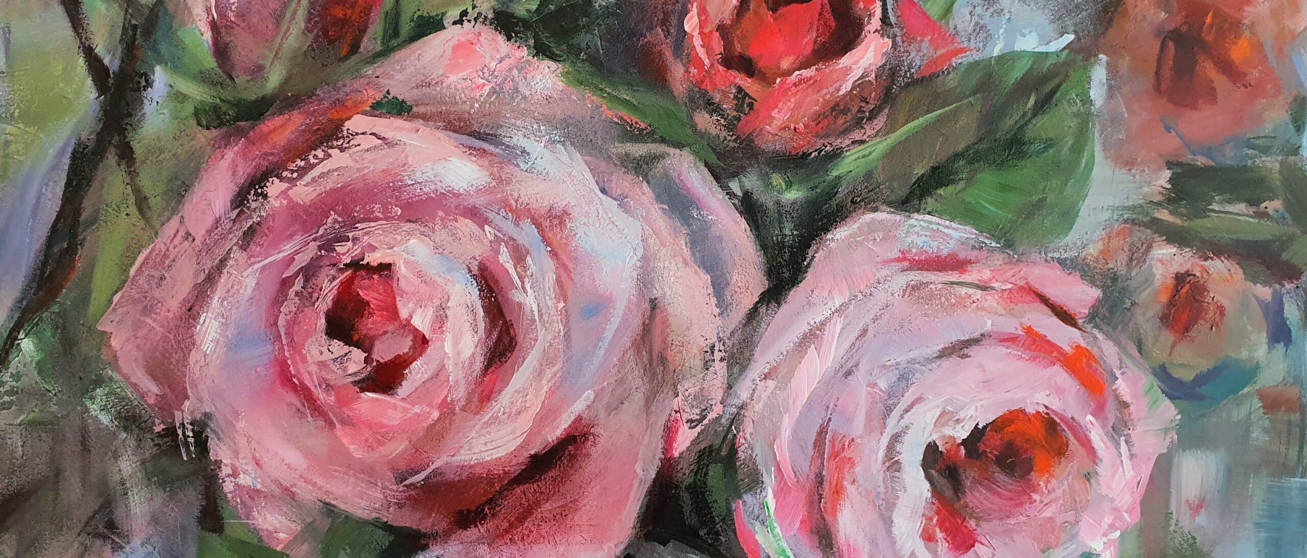Schilderij-rozen-rood-roze